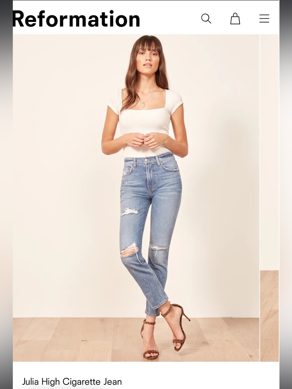 Reformation Julia High Cigarette Jean in Light Blue Denim